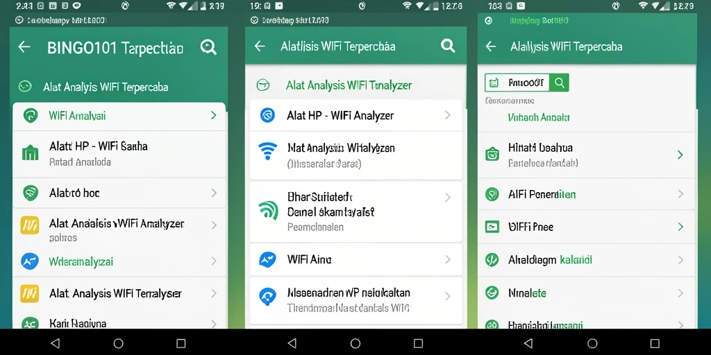 Tampilan antarmuka BINGO101 menampilkan analisis jaringan WiFi dengan grafik yang informatif.