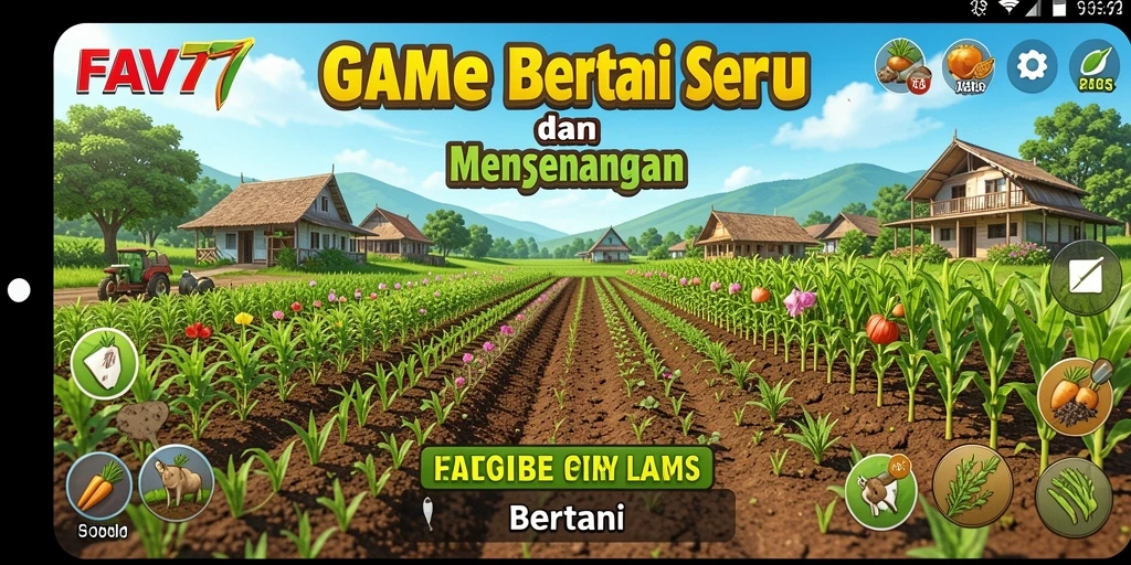 Antarmuka FAV77 yang menarik dengan berbagai fitur bertani yang lengkap.